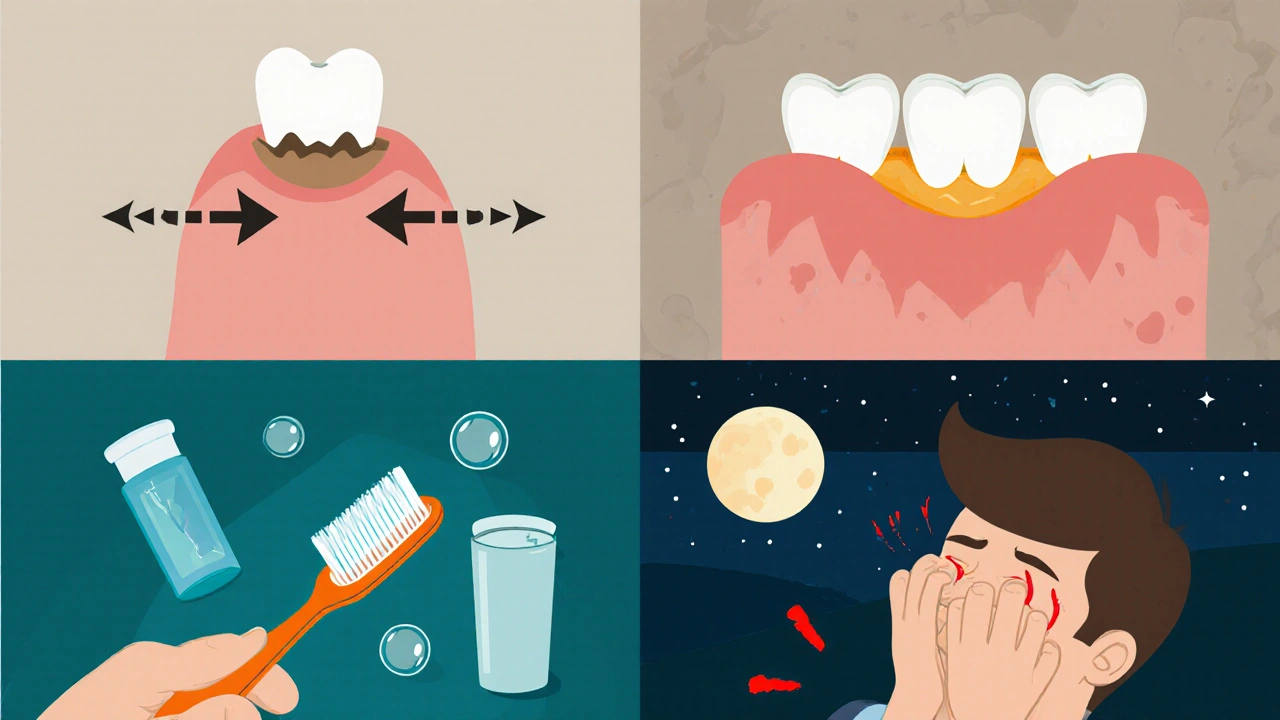 Koláž ukazující faktory ovlivňující životnost výplně: zatížení, hygiena, strava, bruxismus.