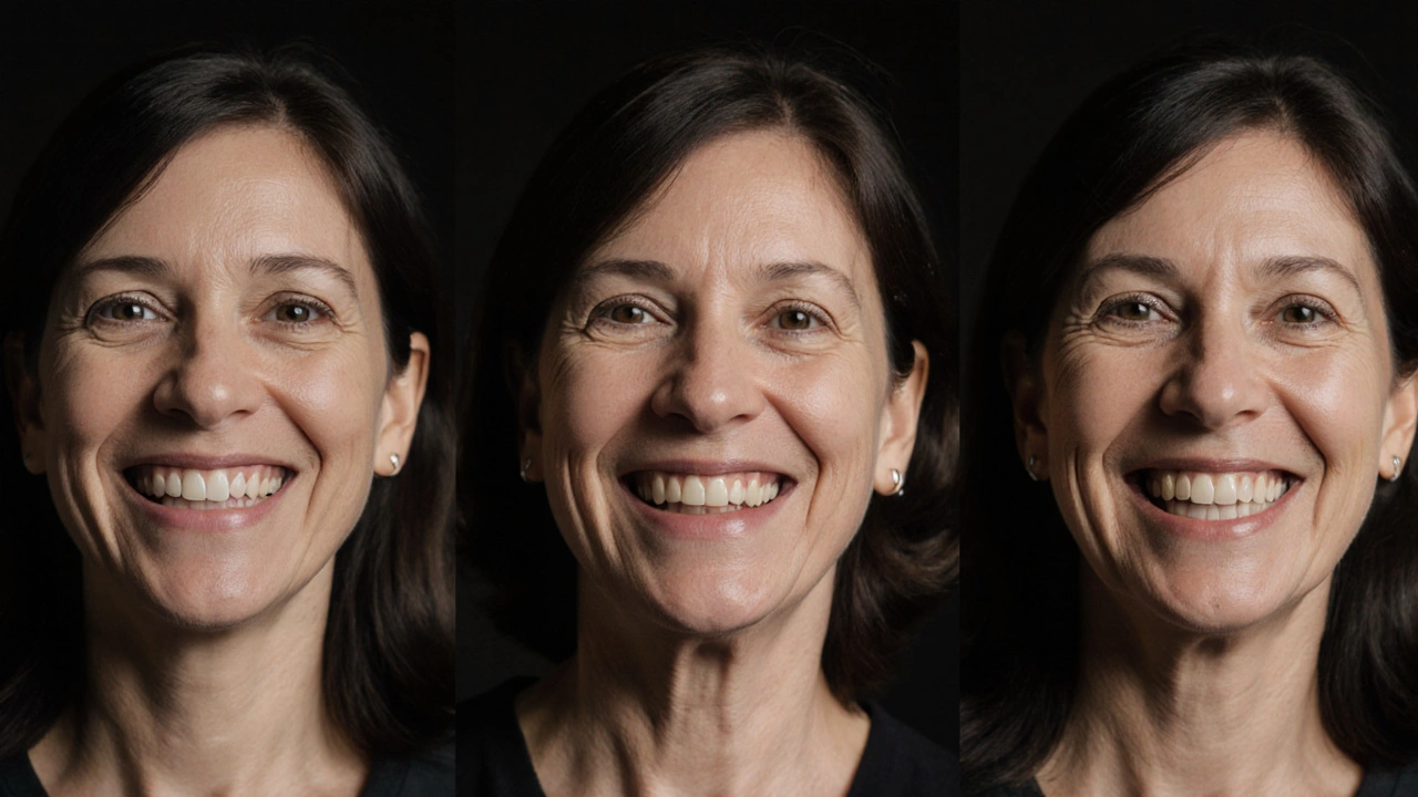 Porovnání úsměvu s implantáty a bez zubů v časové řadě