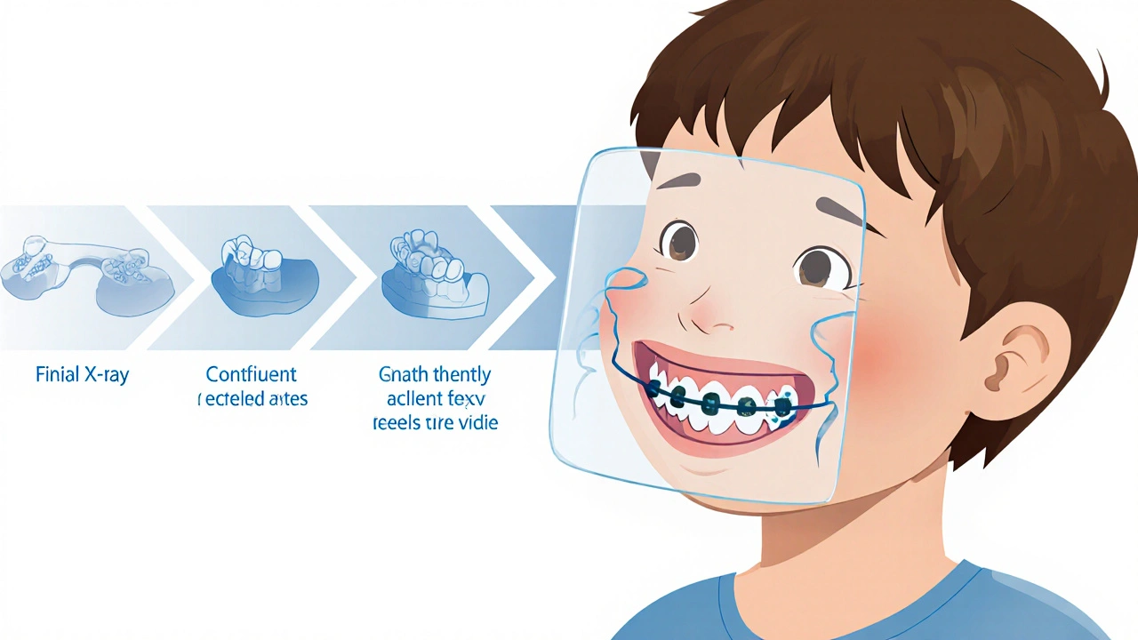 Přehled anatomie čelisti s vysvětlením, jak rovnátka pomalu posouvají zuby.