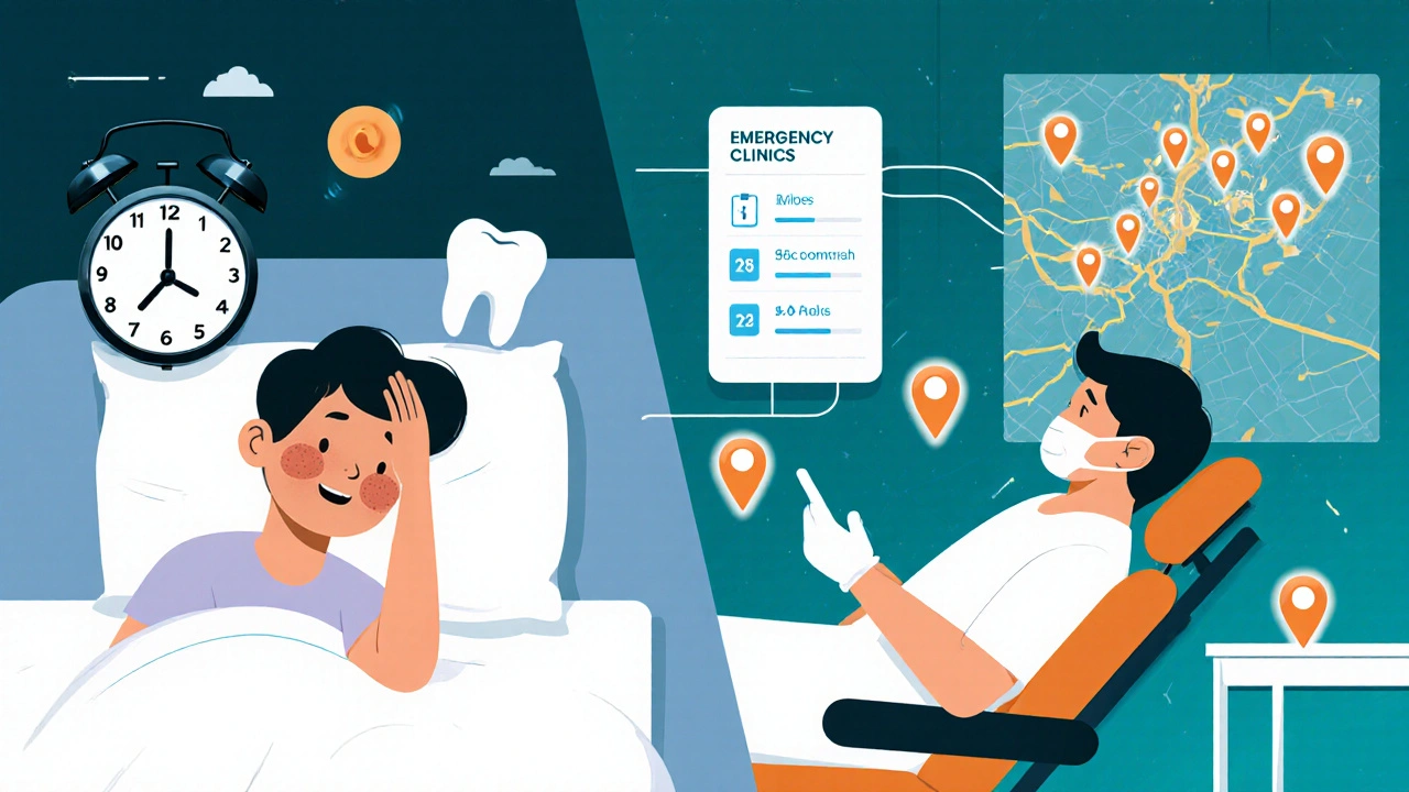 Srovnání nouze v noci a léčby na zubní pohotovosti s digitálními nástroji.