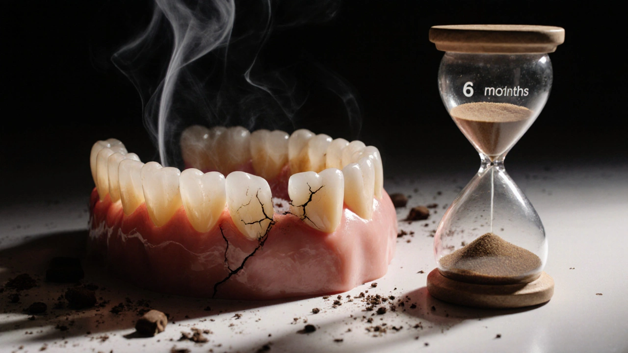 Teeth showing signs of enamel thinning and damage from over-whitening.