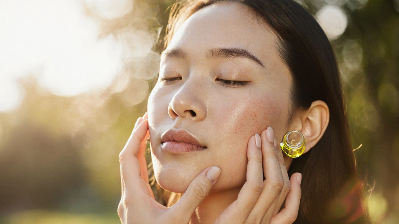 Tvář po třech měsících s jemnou masáží a přirozeným výsledkem, symbolizující trvalou péči.