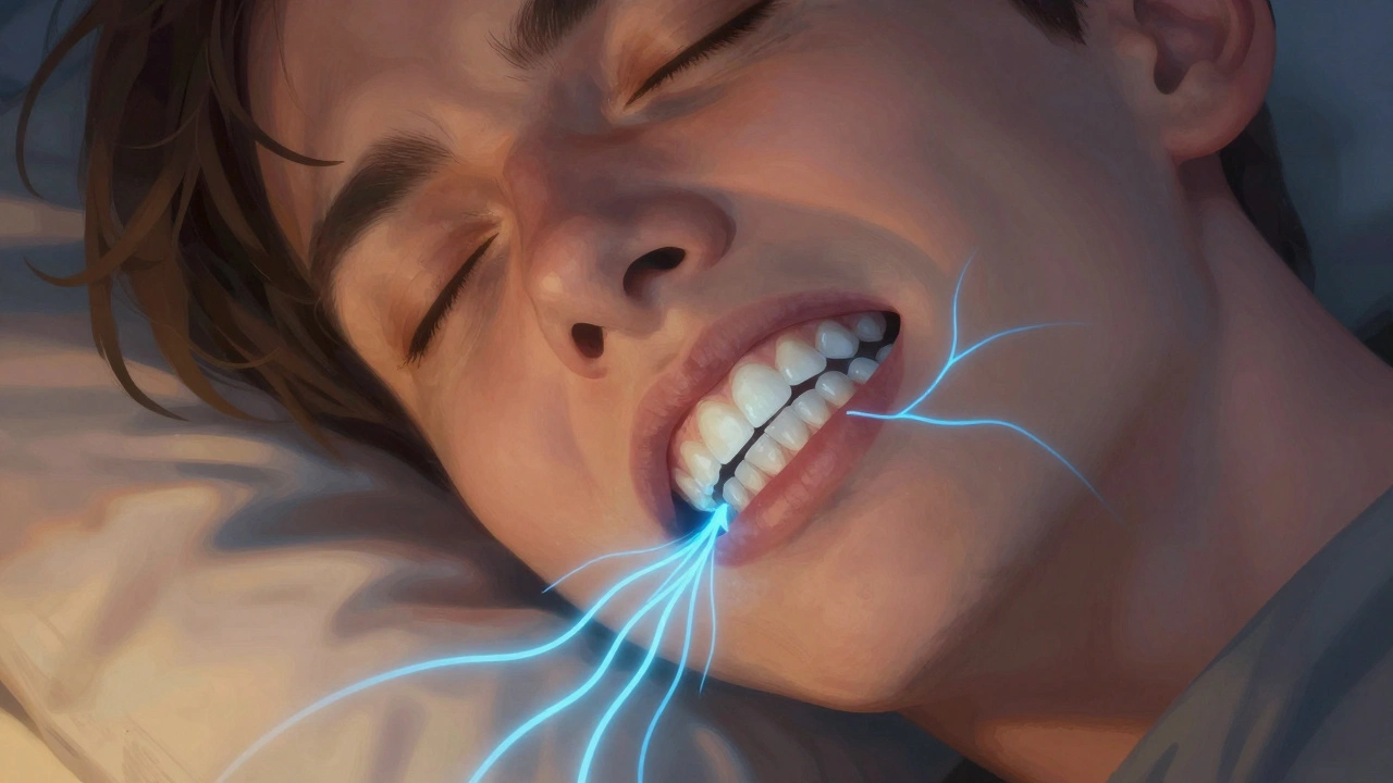 Člověk spí s těsně se dotýkajícími zuby, jemné trhliny v předních zubech