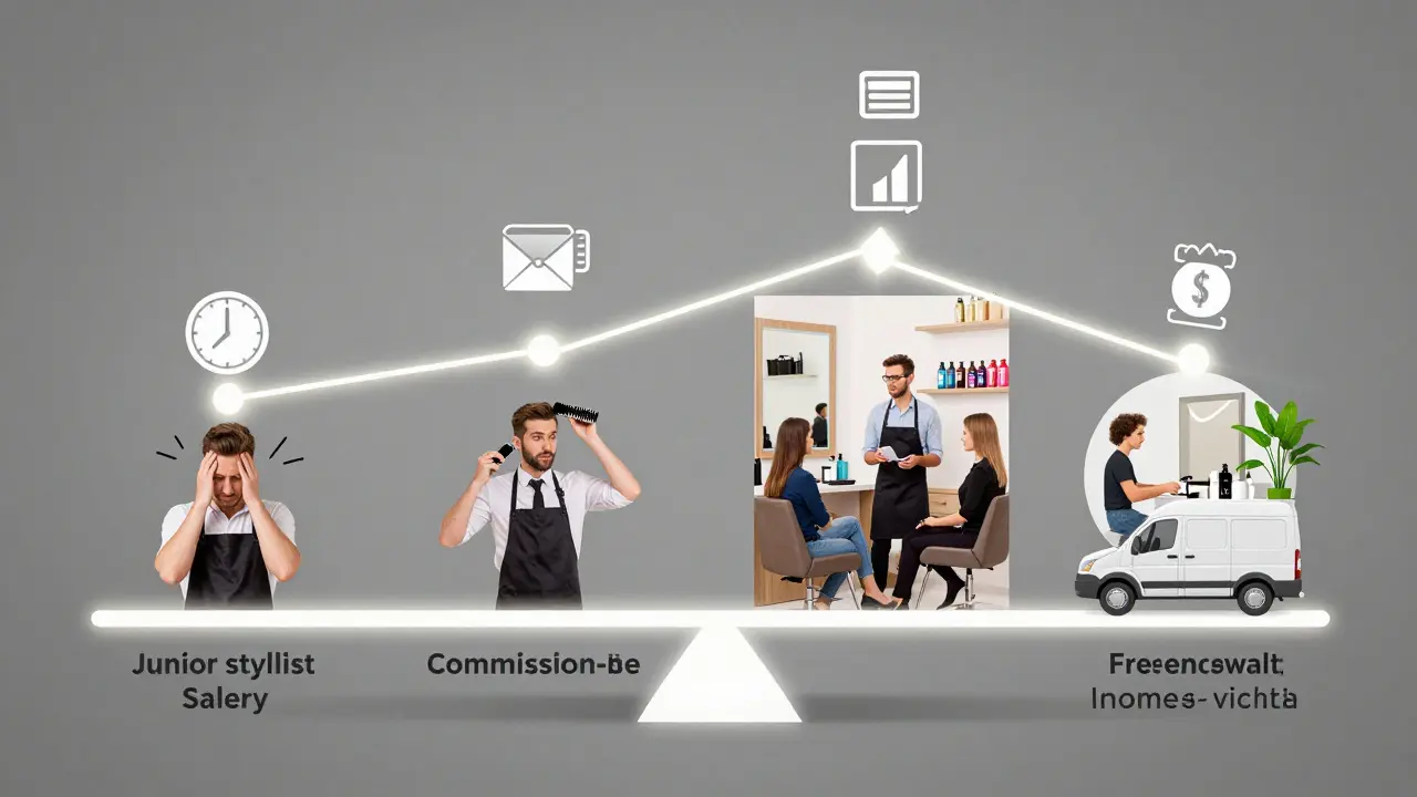 Vizualizace rozdílných příjmů kadeřnic v Česku podle typu zaměstnání.