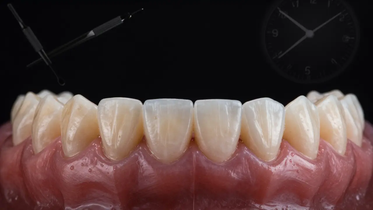 Comparison of low-quality and high-quality composite veneers after years of use.