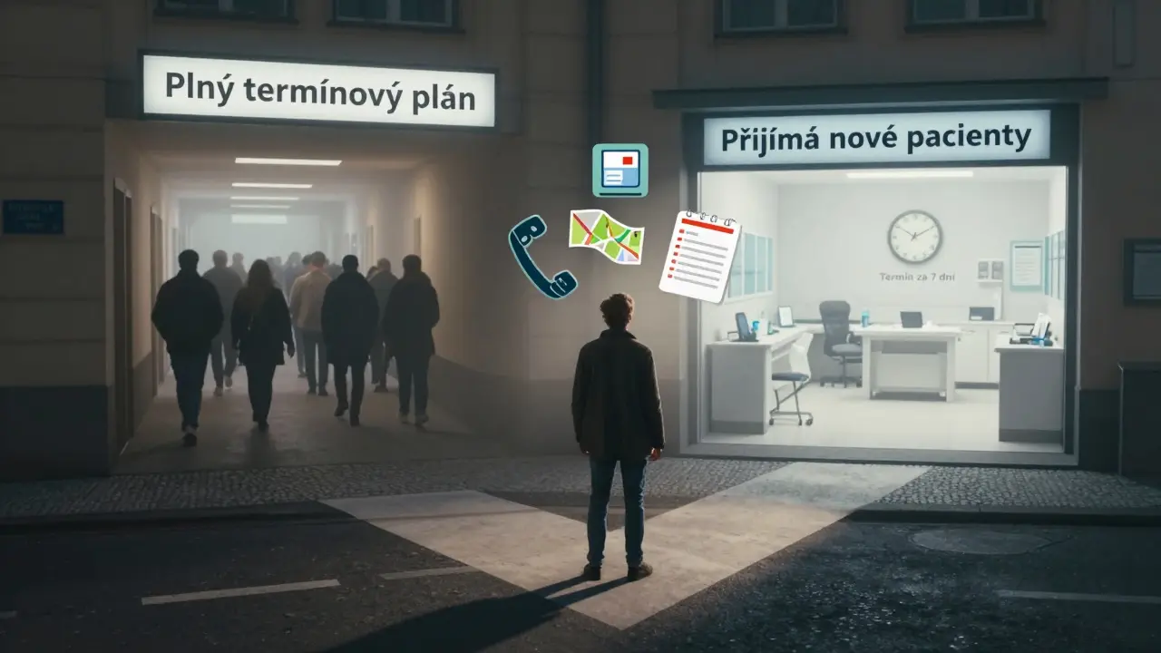 Symbolický obrázek cesty k zubní ordinaci s volným termínem v Praze.