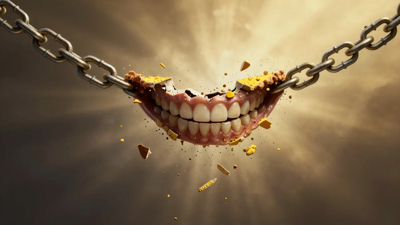 Úsměv se uvolňuje od zubního kamene, který se mění v jemné částice.