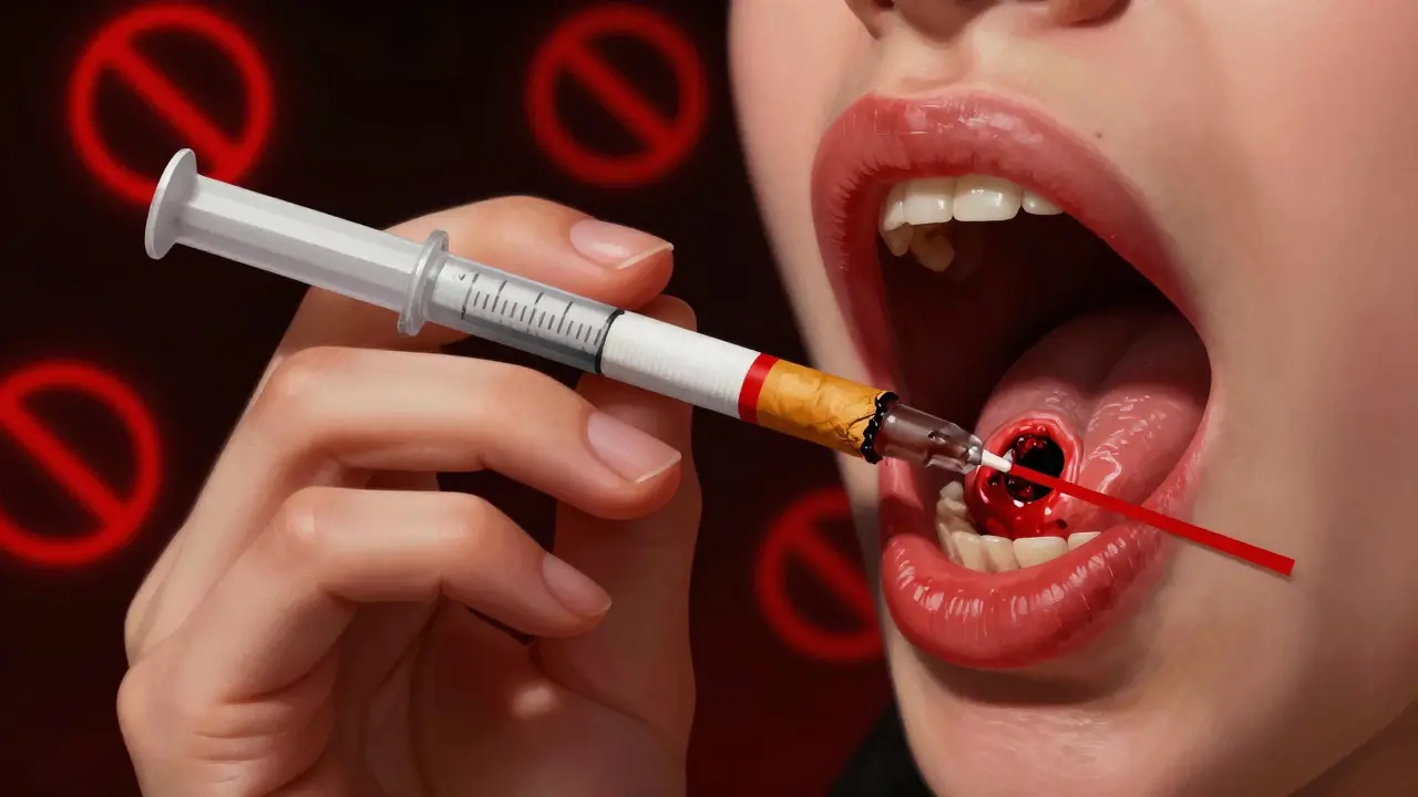 Zakázané aktivity po vytrhnutí zubu: kouření a alkoholické pláchnutí.