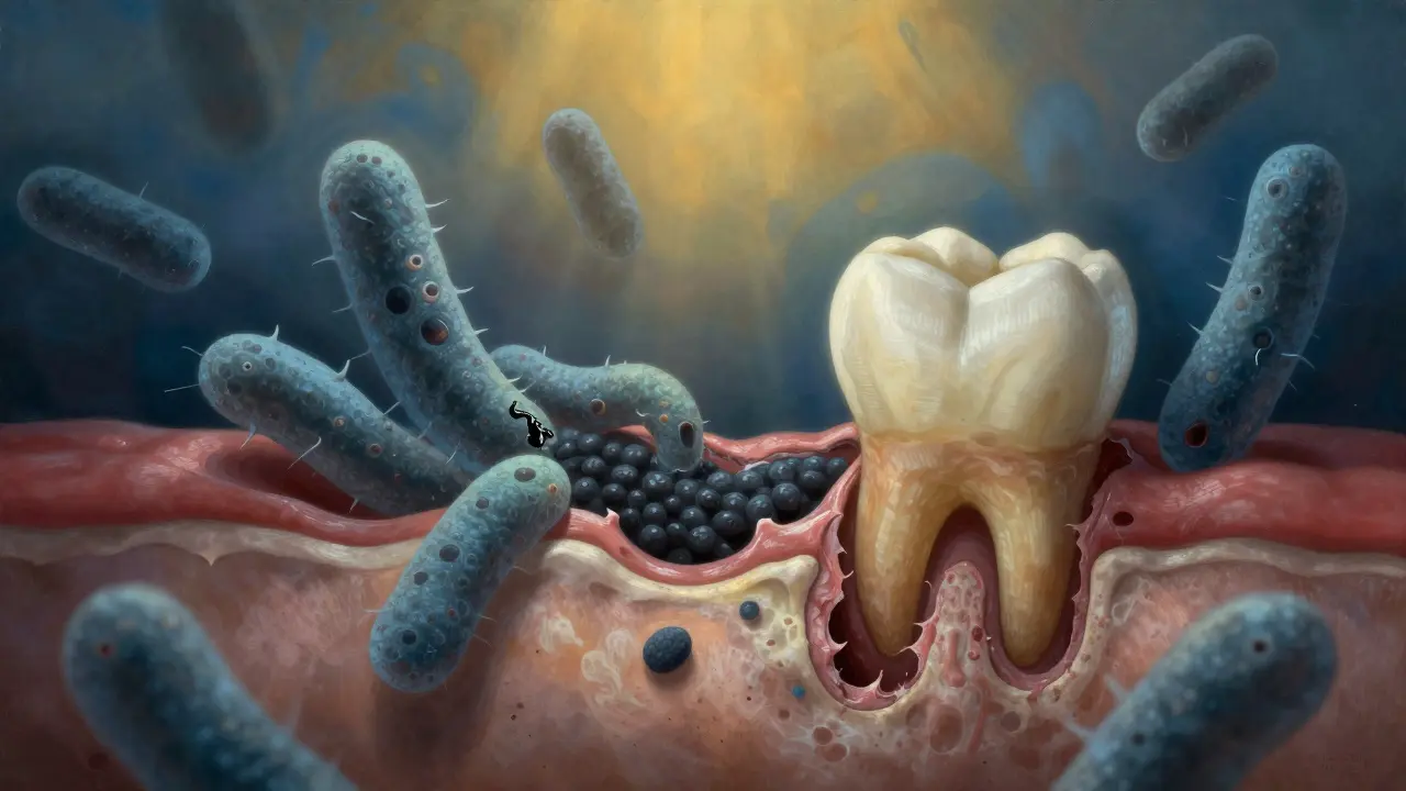 Bakterie ničí dásně a kost pod černým zubním kamenem