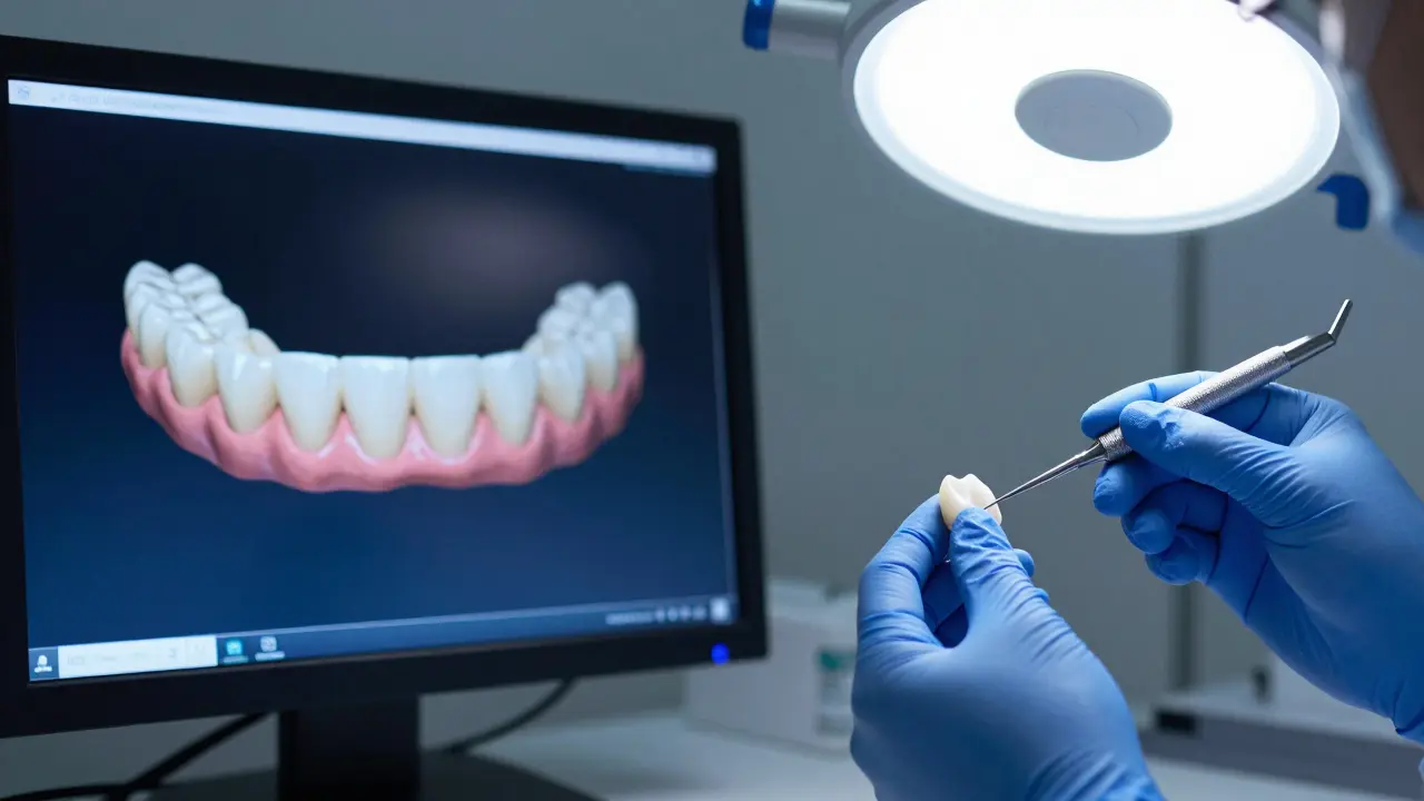 Digitální plánování a výroba zubních faset v laboratoři.