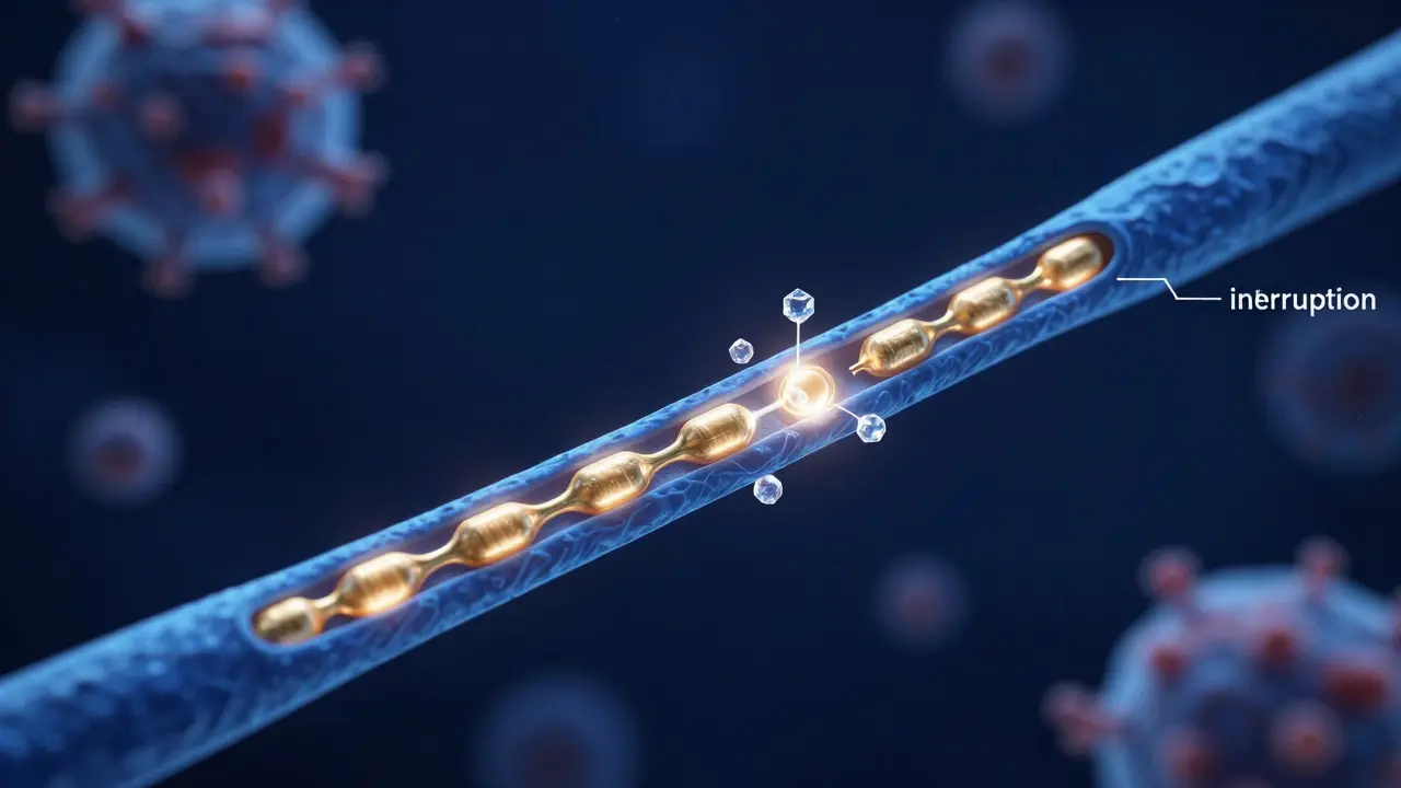 Konzepční znázornění blokování nervových signálů lokální anestézií