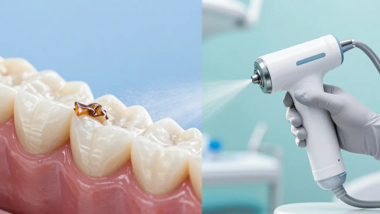 Moderní metoda Airflow při profesionálním čištění zubů.