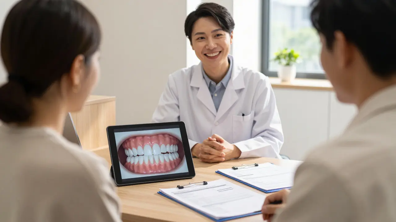 Moderní ordinace zubaře s 3D skenem zubů a lékařskou dokumentací.