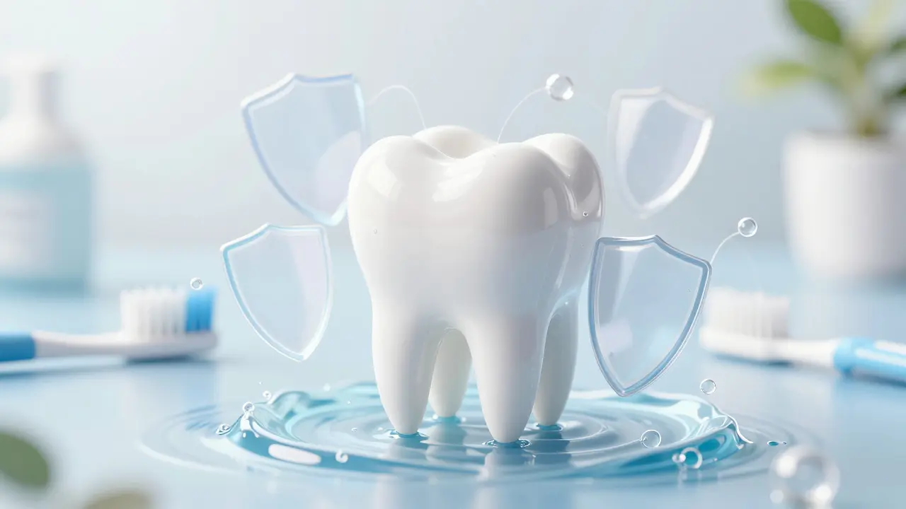 Svítící zub chráněný fluoridem a hygienou