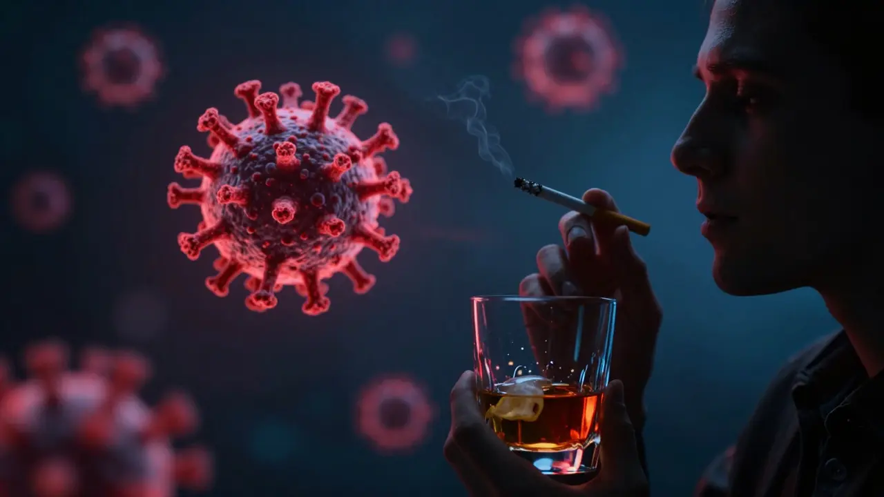 Konceptuální zobrazení rizikových faktorů jako kouření a alkoholu