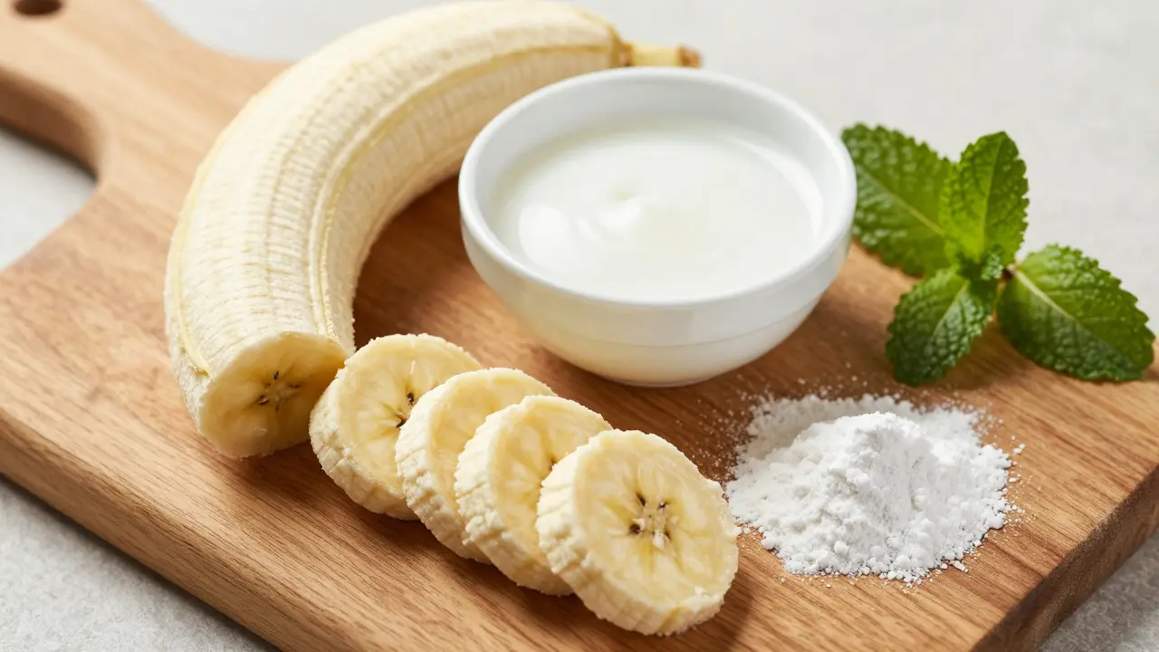 Přírodní ingredience pro psí zubní pastu na dřevěné desce