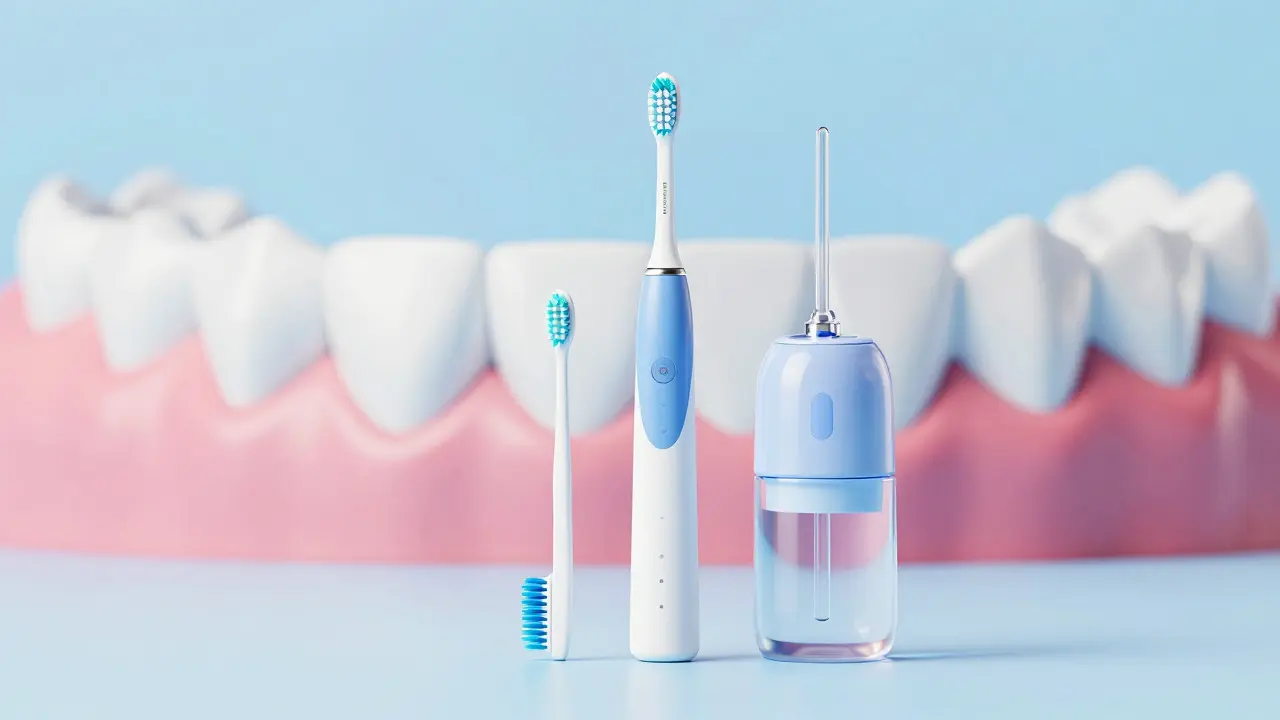 Zubní kartáček a mezizubní kartáčky pro péči o implantáty
