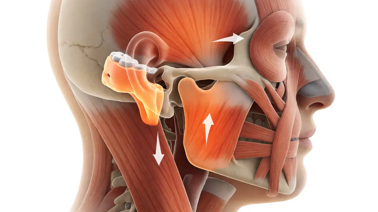 Anatomické znázornění zatížení čelistního kloubu při broušení zubů