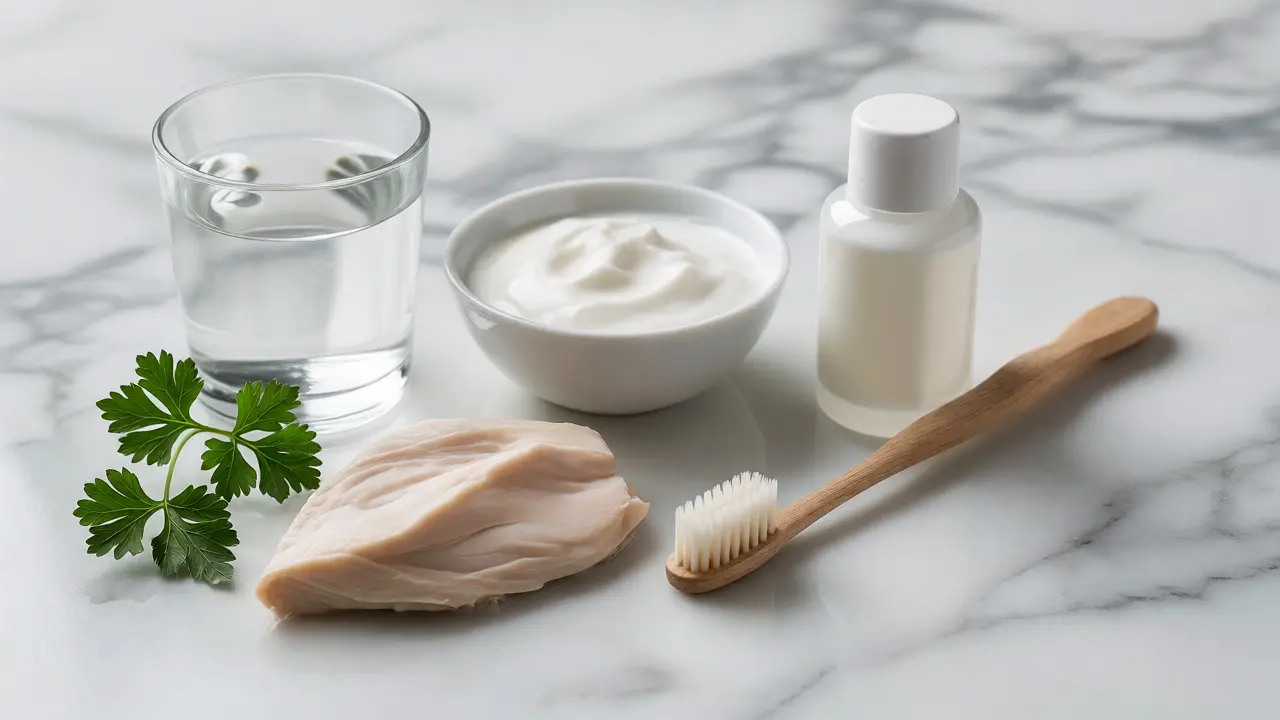 Bílá dieta a péče o zuby: jogurt, voda, kuře a gel na remineralizaci